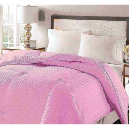 350 Thread Count Down Fiber Damask Stripe Comforter, Pink, King